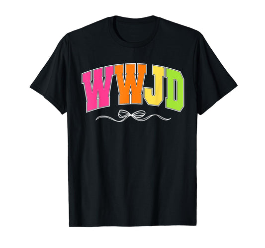 Retro Christian Faith Coquette Bow Colorful Print T-Shirt