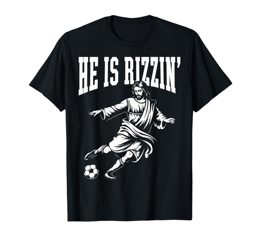 Funny Meme God Christian Christmas He Is Rizzin Jesus Soccer T-Shirt
