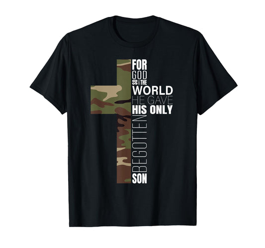 Green Camo Christian Cross Bible Verse Gifts Men John 3 16 Premium T-Shirt