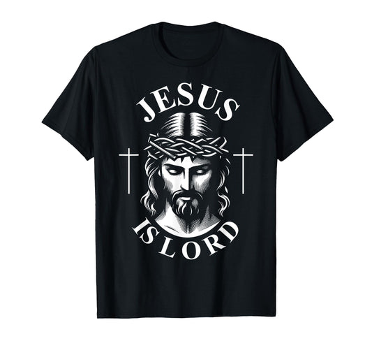 Jesus Is Lord christian Religious T-Shirt, Small, Black