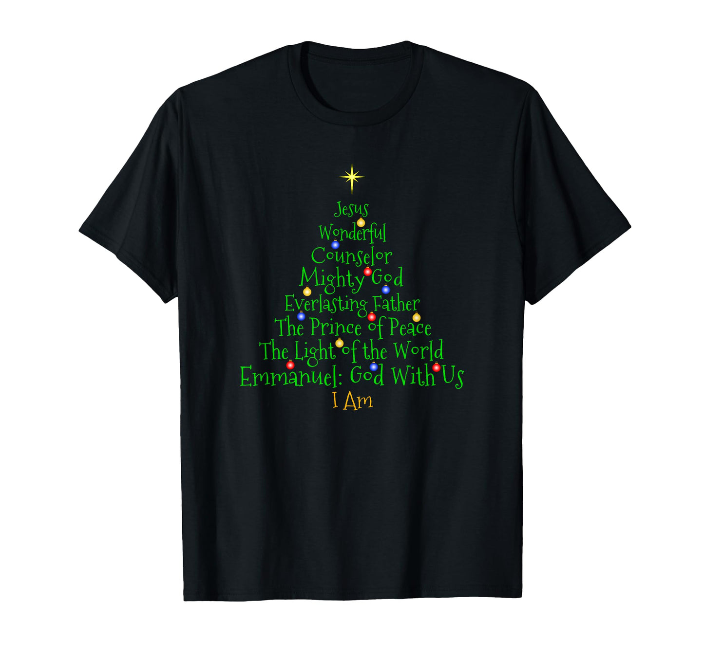 Christian Christmas Shirts Bible Names of Jesus Tree Shaped T-Shirt