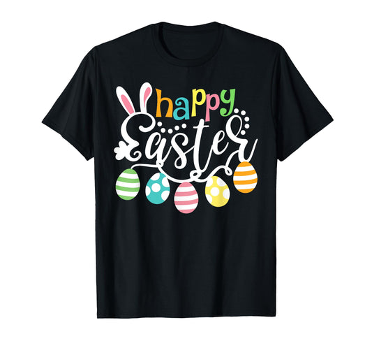 Happy Easter Day Colorful Egg Hunting Cute Bunny Girl Womens T-Shirt