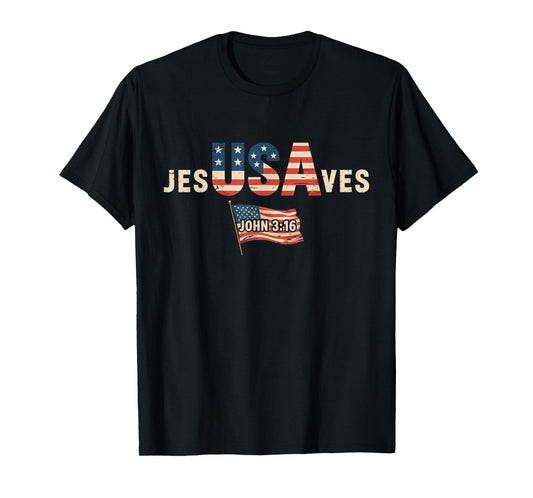 Jesus Saves USA American Flag Patriotic Christian T-Shirt