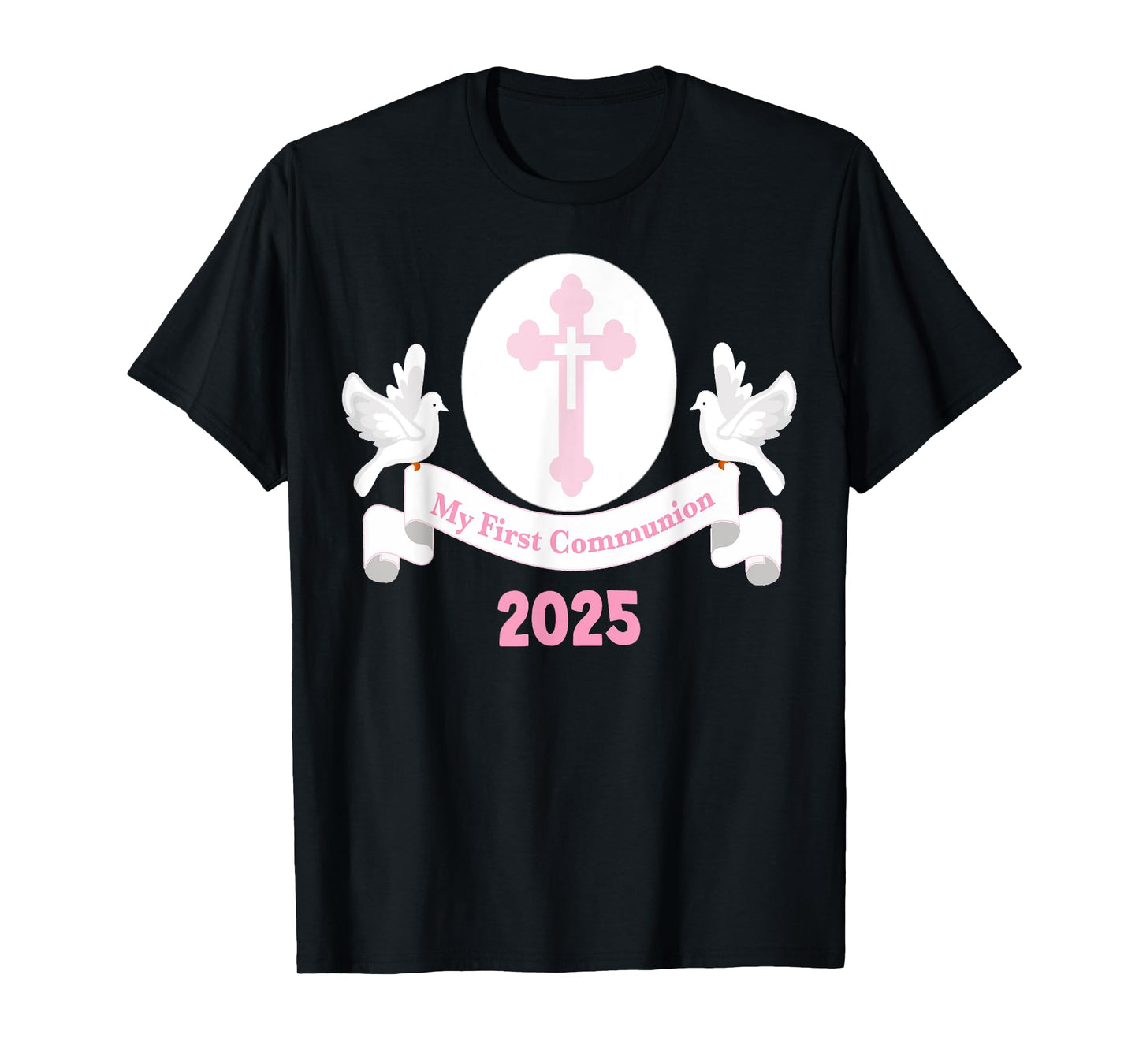 First Communion 2025 Girls Cross Pink Daughter Niece Kids T-Shirt