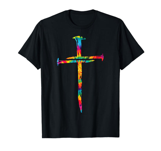 Christian Jesus Nail Cross Tie Dye Rainbow Bible Religious T-Shirt