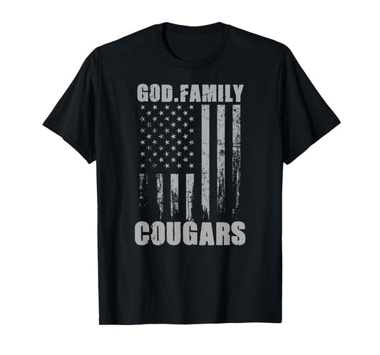 Franklin Cougars God. Family. Vintage USA Flag T-Shirt