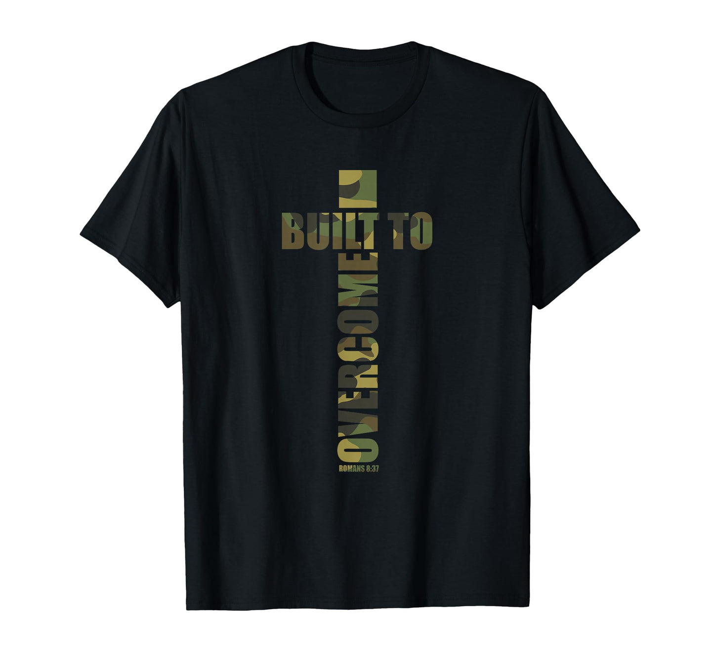 Built to Overcome Camo Christian Scripture Gym Faith Workout T-Shirt