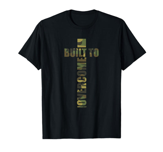 Built to Overcome Camo Christian Scripture Gym Faith Workout T-Shirt
