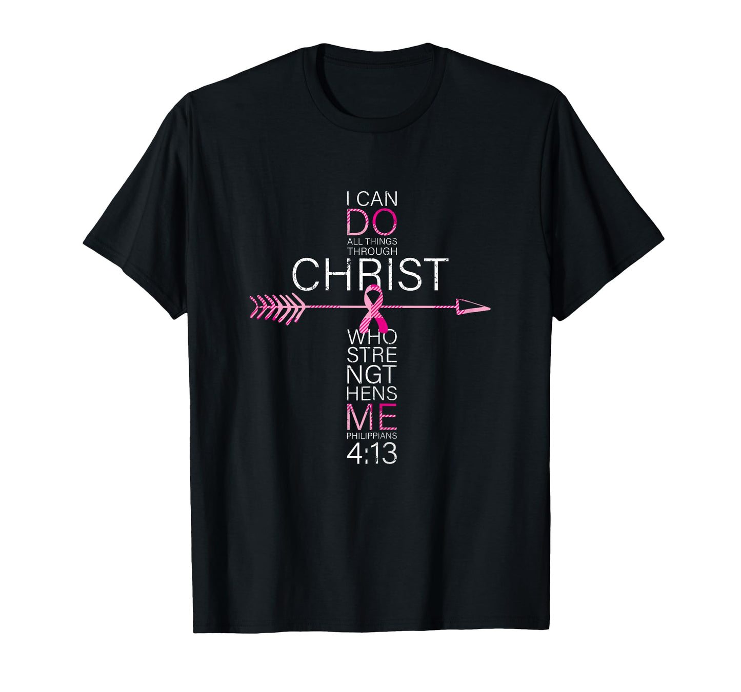 Pink Christian Breast Cancer Cross Religious Bible Verse T-Shirt
