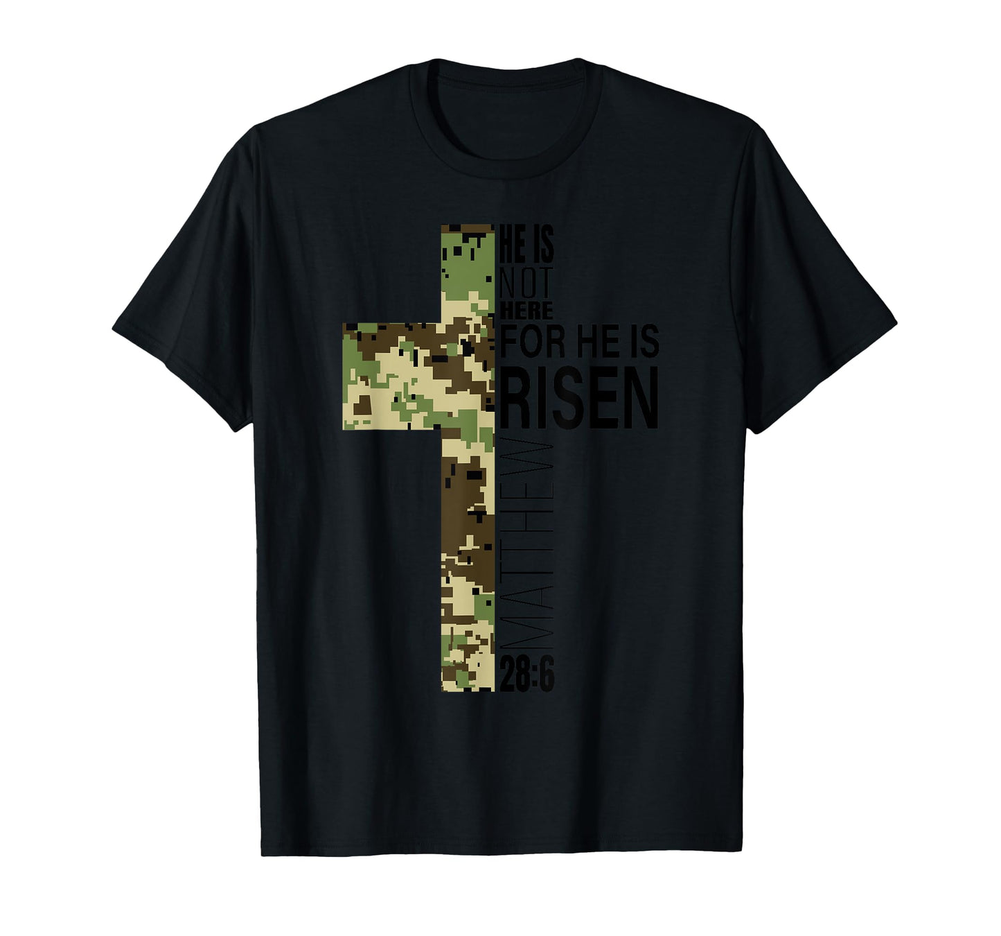 He Is Risen Christian Easter Verse Green Camo Cross Men Boys T-Shirt