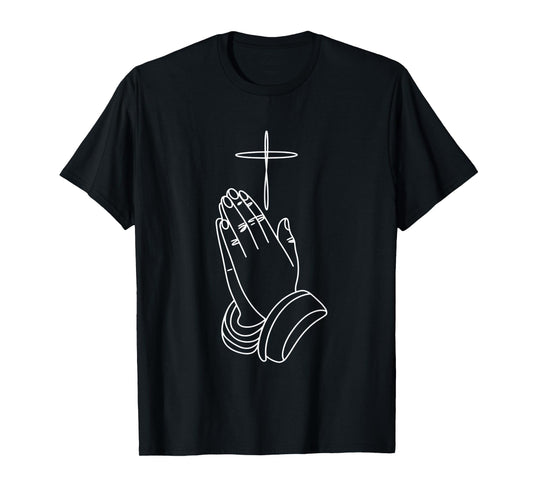 Praying Hands and Cross Minimal Christian T-Shirt