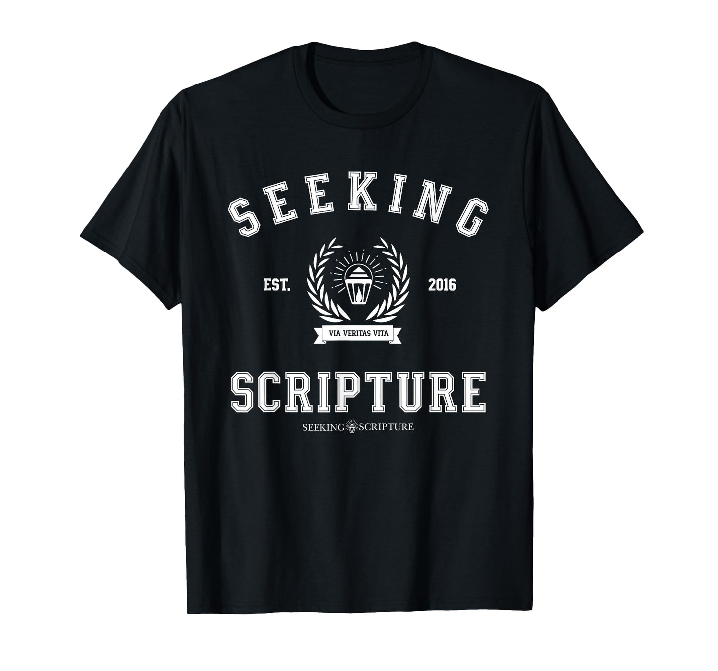 Collegiate Style Seeking Scripture: Via Veritas Vita T-Shirt