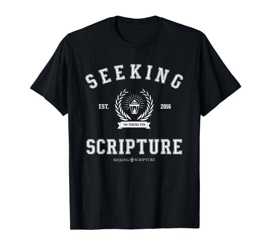 Collegiate Style Seeking Scripture: Via Veritas Vita T-Shirt