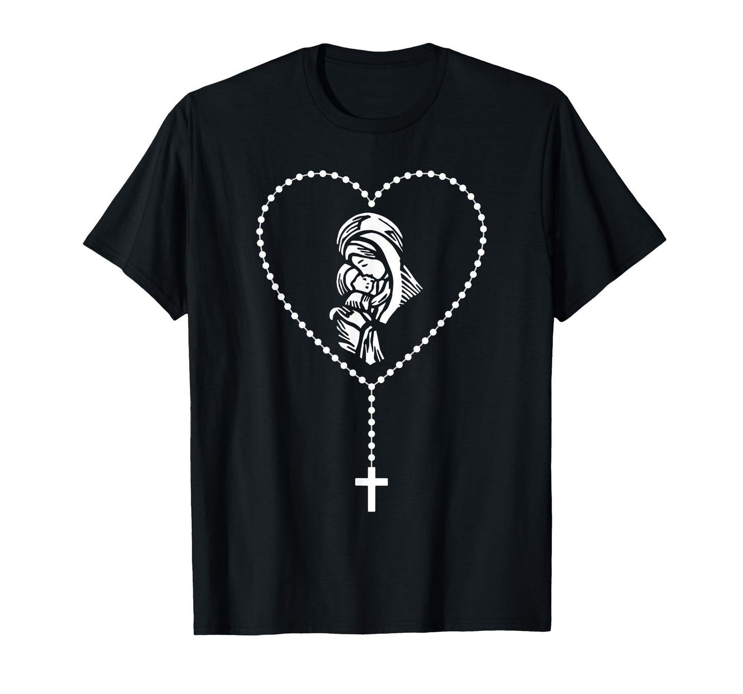 Rosary Cross Virgin Mary Jesus Catholic Faith Christian Gift T-Shirt