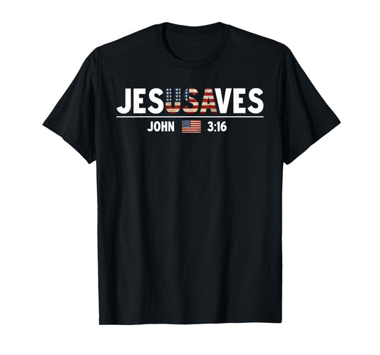 Jesus Saves JesUSAves USA American Flag Patriotic Christian T-Shirt