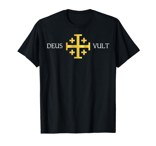 Deus Vult Knights Templar Jerusalem Cross Catholic Faith T-Shirt