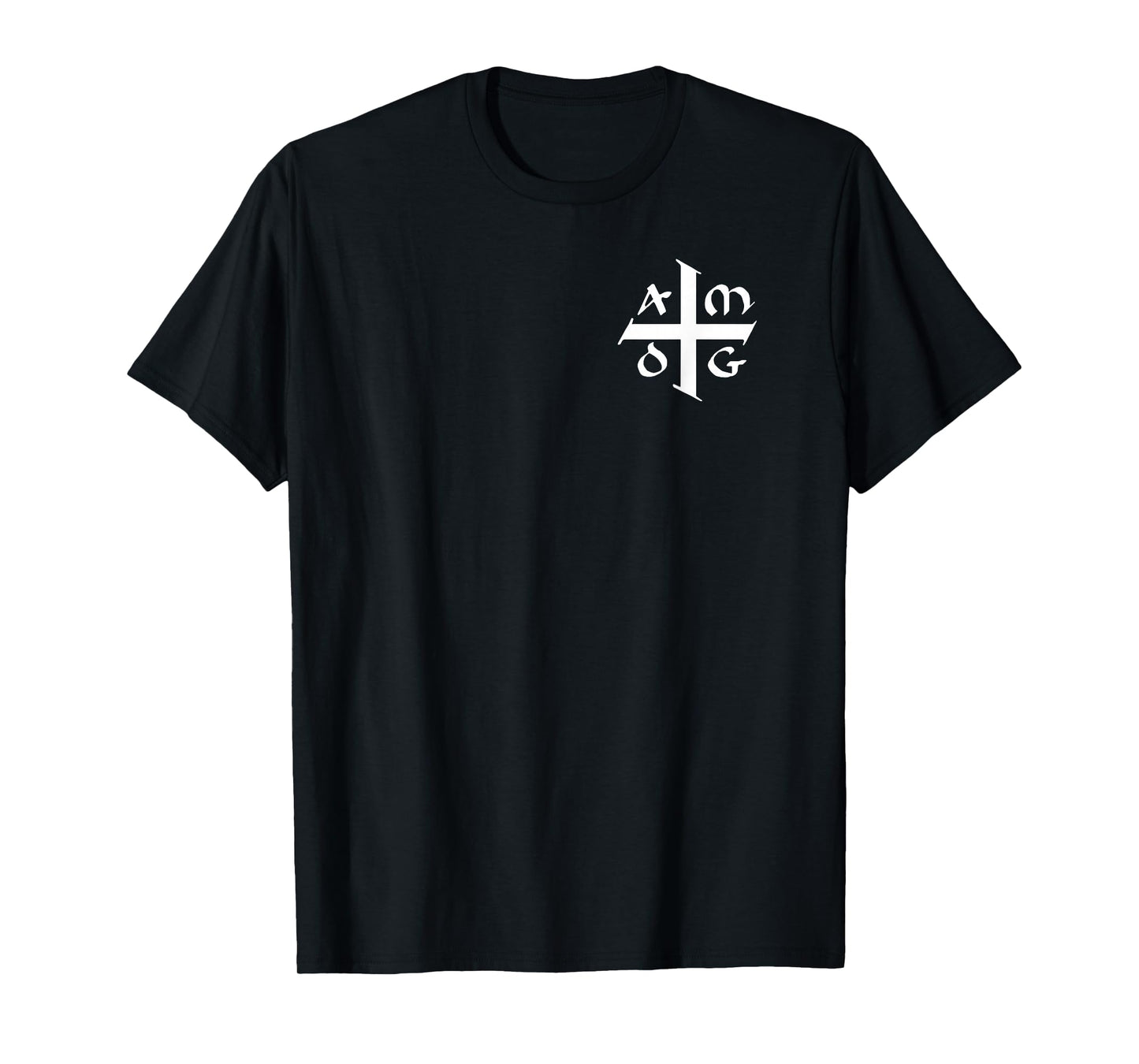 AMDG Ad Majorem Dei Gloriam - Small Jesuit Cross White T-Shirt