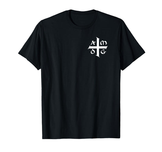 AMDG Ad Majorem Dei Gloriam - Small Jesuit Cross White T-Shirt