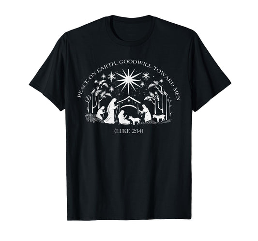 Christmas Nativity Scene Peace on Earth, Goodwill Toward Men T-Shirt
