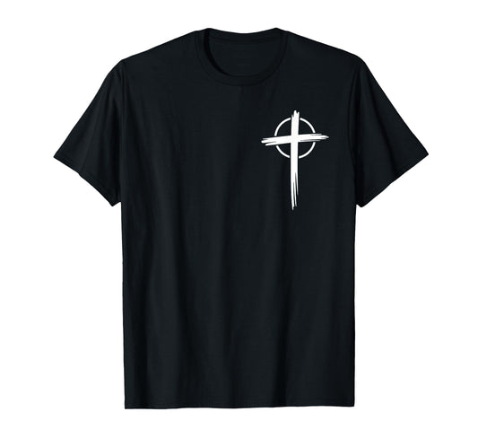 Minimalist Brush Stroke Cross with Halo Christian Faith T-Shirt