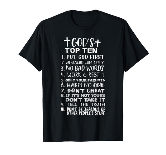God's Top Ten 10 Commandments Jesus Christian Bible Verse T-Shirt