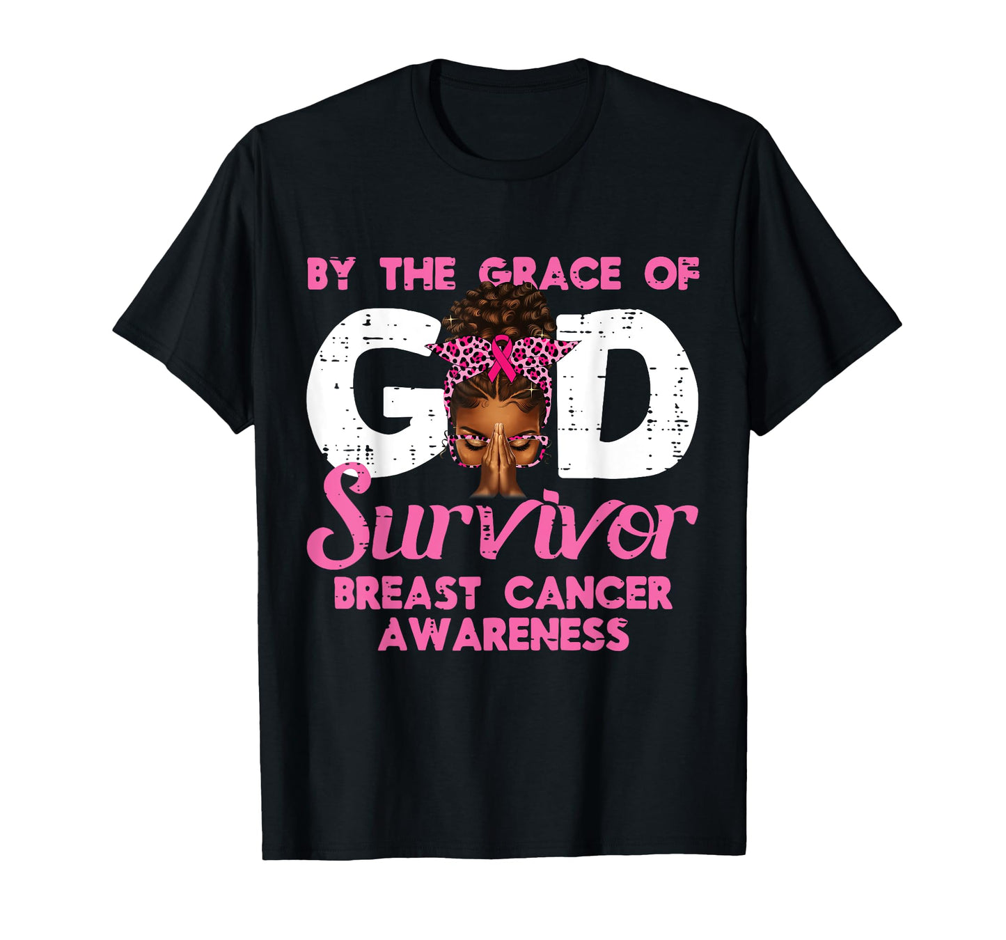 Grace God Breast Cancer Survivor Black Women Afro Christian T-Shirt