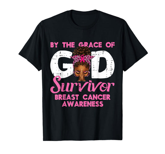 Grace God Breast Cancer Survivor Black Women Afro Christian T-Shirt