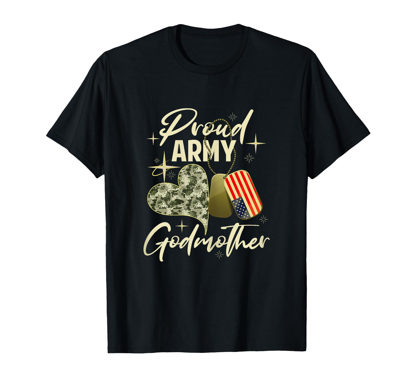 Proud Army Godmother Camouflage Mother's Day Dog Tag US Flag T-Shirt