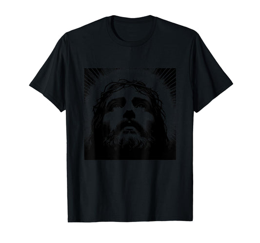 Face of Christ Crown of Thorns Christian Engraving Jesus T-Shirt