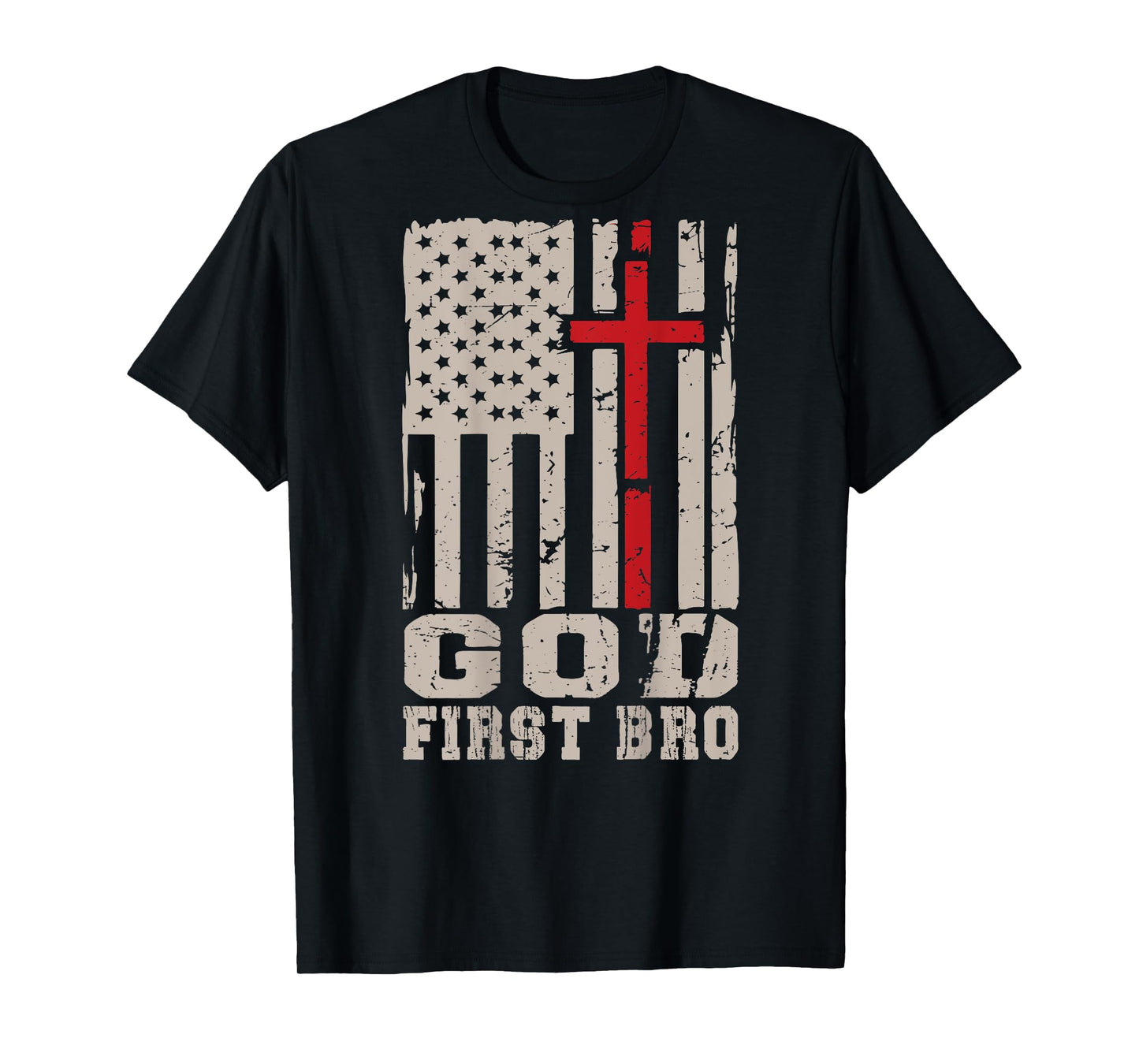 Men's God First Bro Christian Faith Cross On Back Graphic T-Shirt