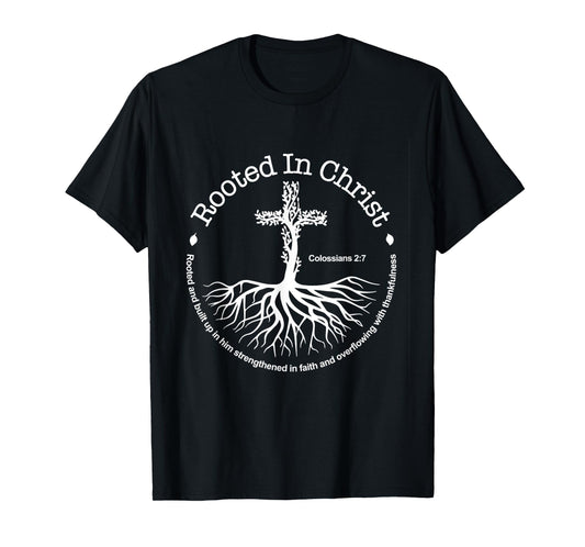 Rooted in Christ Jesus Vintage Cross Christian Faith T-Shirt