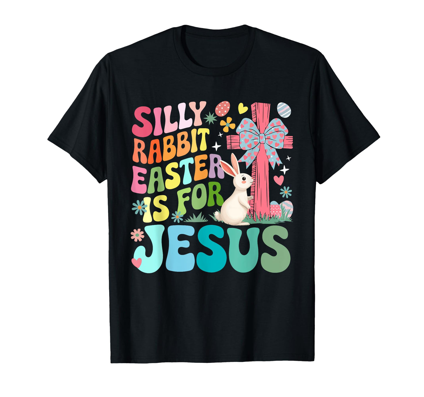 Silly Cute Rabbit Easter For Jesus Christian Cross Bow Tie T-Shirt