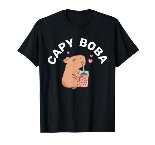 Funny Capybara Rodent, Capyboba Boba Milk Tea T-Shirt