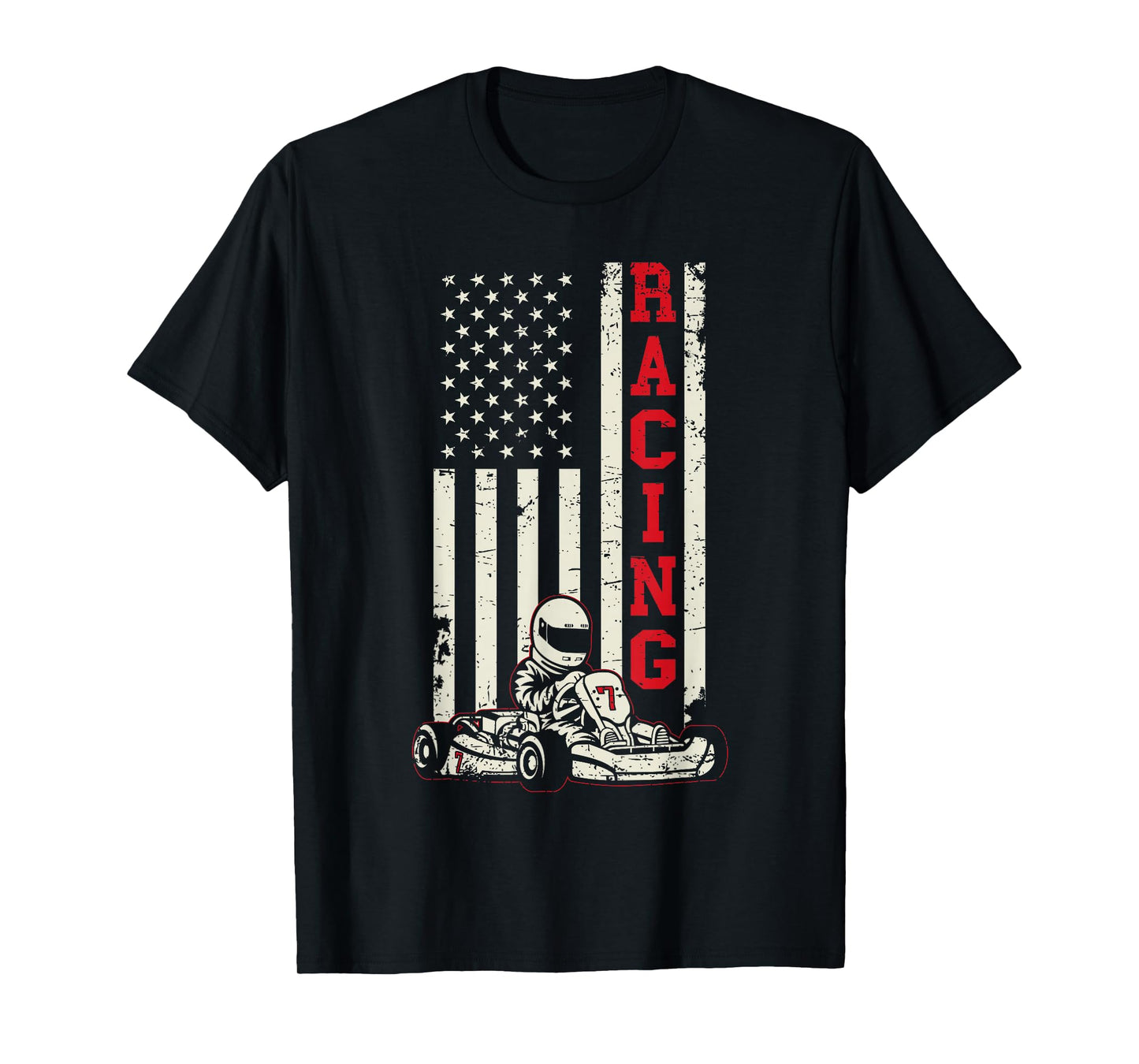 Go Kart Racer US Flag Karting American Racer Go Kart T-Shirt