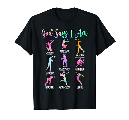 God Says I Am Christian Girls Teens Kids Volleyball Lover T-Shirt