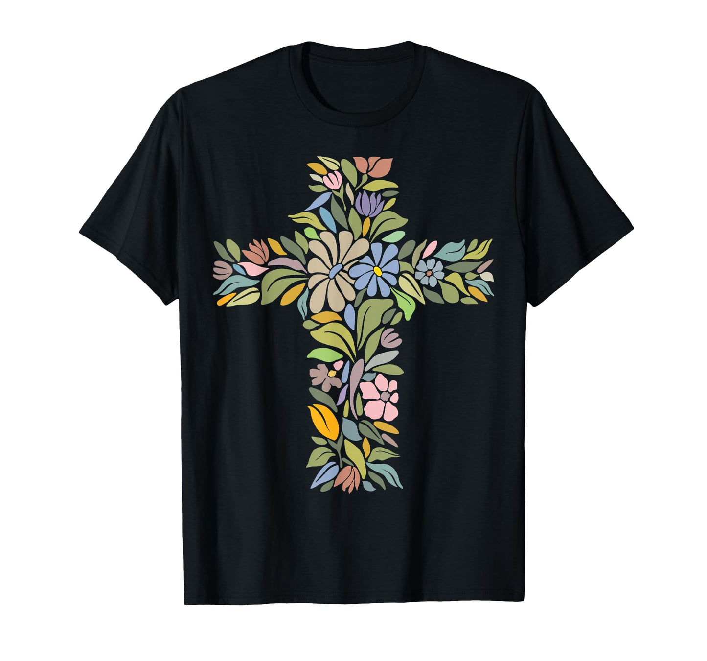 Beautiful Cross of Flowers Christian Jesus Floral Crucifix T-Shirt