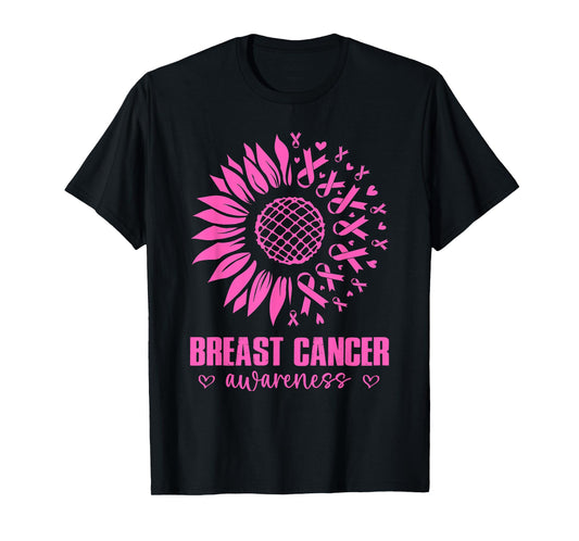 Sunflower Breast Cancer Awareness Pink Ribbon in October T-Shirt
