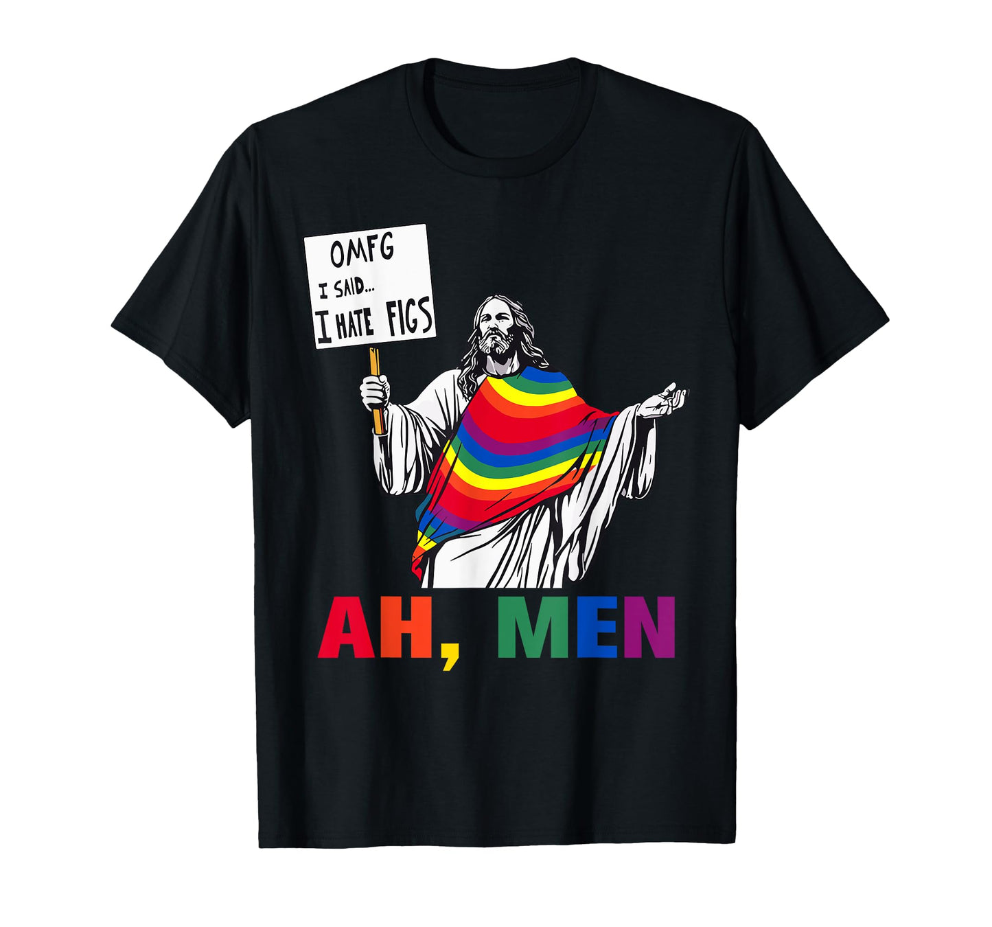 Vintage Ah Men LGBT Gay Pride Christian Jesus Rainbow Flag T-Shirt