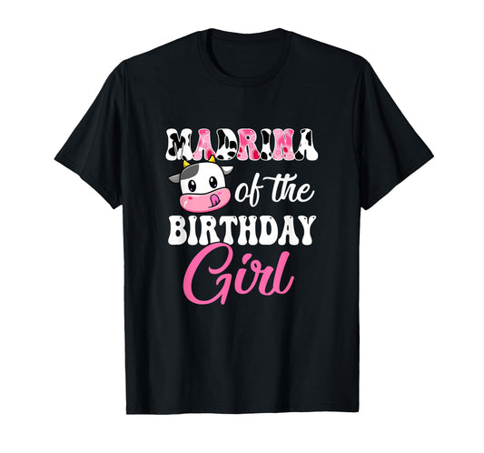 Madrina Of The Birthday Girl Farm Cow 1St Birthday Girl T-Shirt
