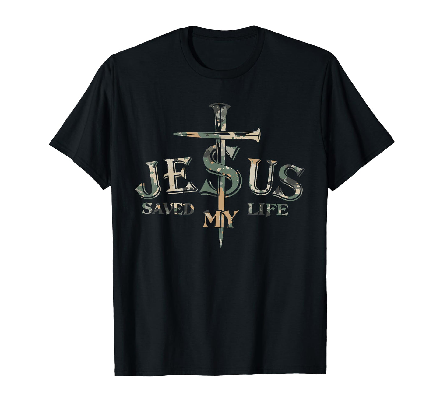 Vintage Camo Jesus Cross Christ Saved My Life Quote Saying T-Shirt