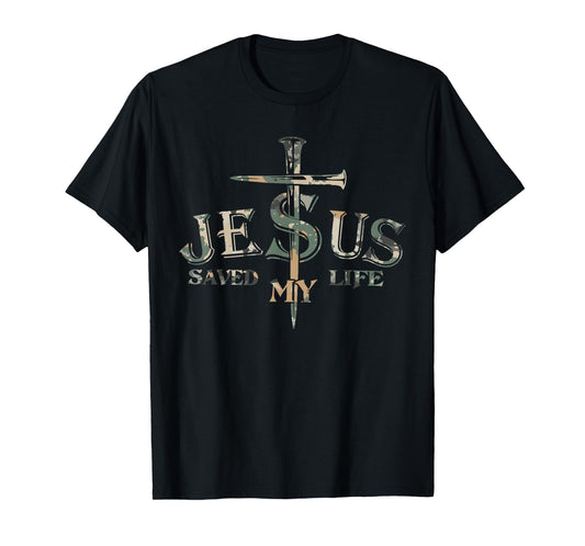 Vintage Camo Jesus Cross Christ Saved My Life Quote Saying T-Shirt