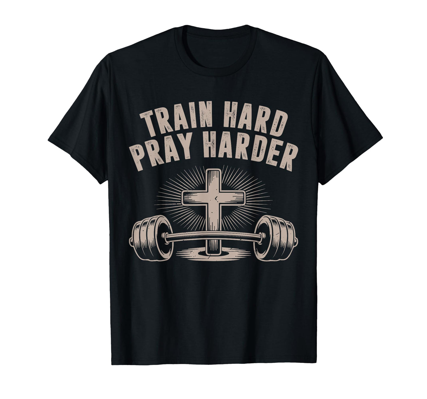 Men Train Hard Pray Harder Funny Christian Jesus Gym Workout T-Shirt