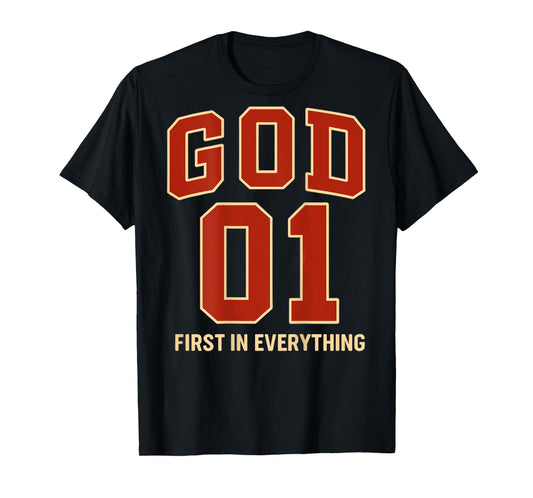 (ON Back) God is #1 First Sports Jersey Style Christian Men T-Shirt