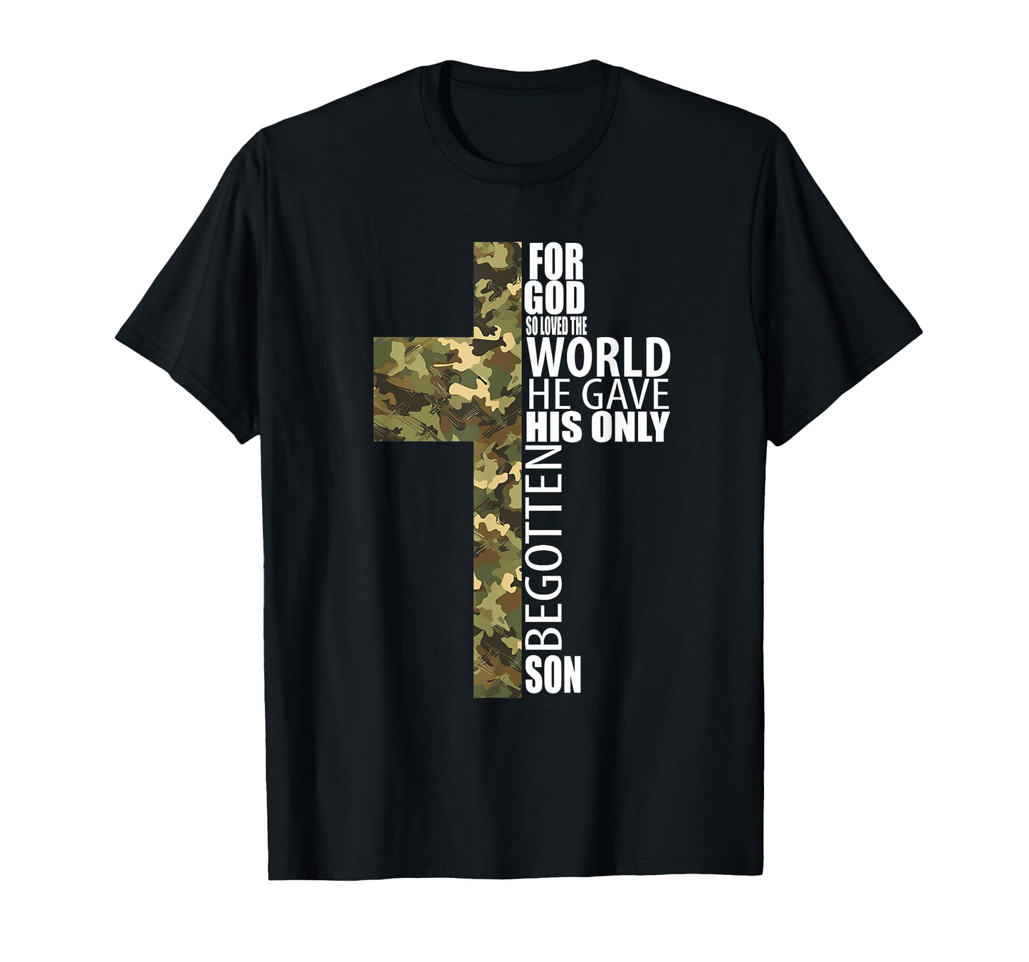 Camo Jesus Christian Cross Bible Verse Men Kids John 3 16 T-Shirt