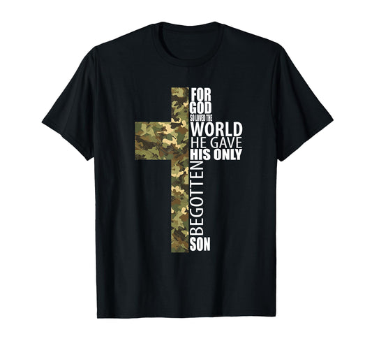 Camo Jesus Christian Cross Bible Verse Men Kids John 3 16 T-Shirt