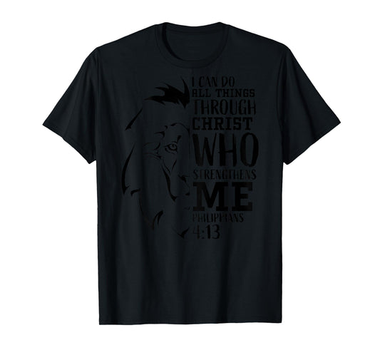 Philippians 4:13 Christian Verse Lion Graphic Back Print T-Shirt