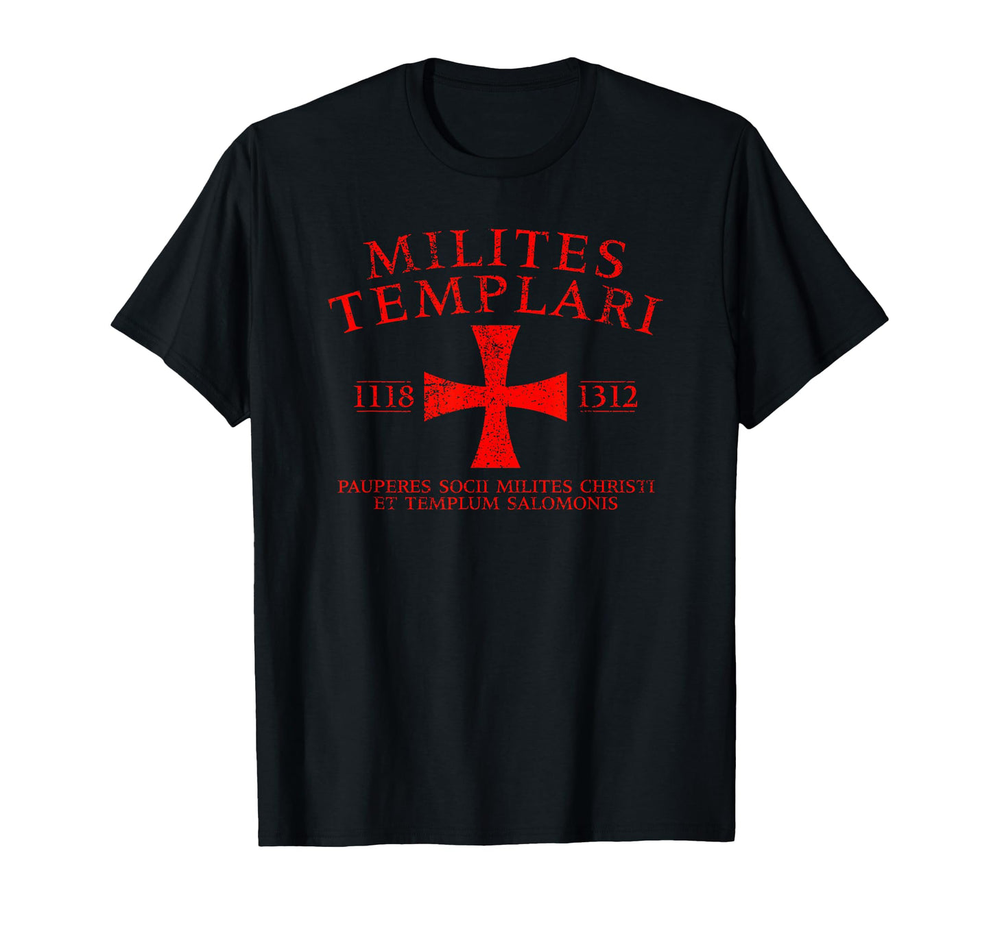 Knights Templar Cross in Latin 1118-1312 Aged Red Print T-Shirt