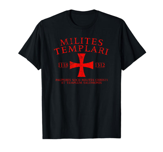 Knights Templar Cross in Latin 1118-1312 Aged Red Print T-Shirt