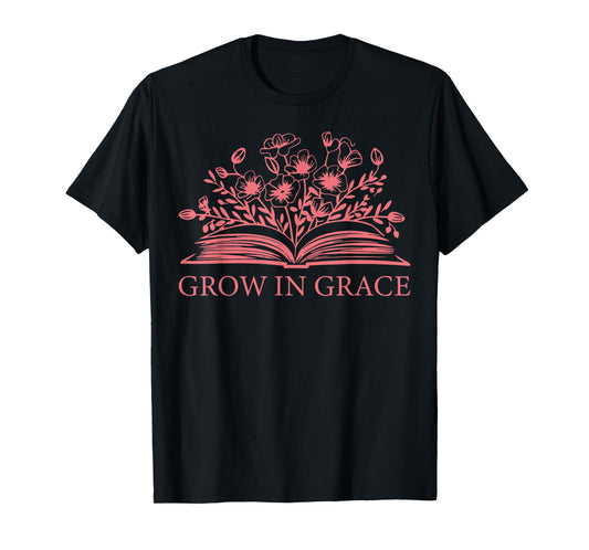 Retro Grow In Grace Wildflower Book Christian Bible Verse T-Shirt