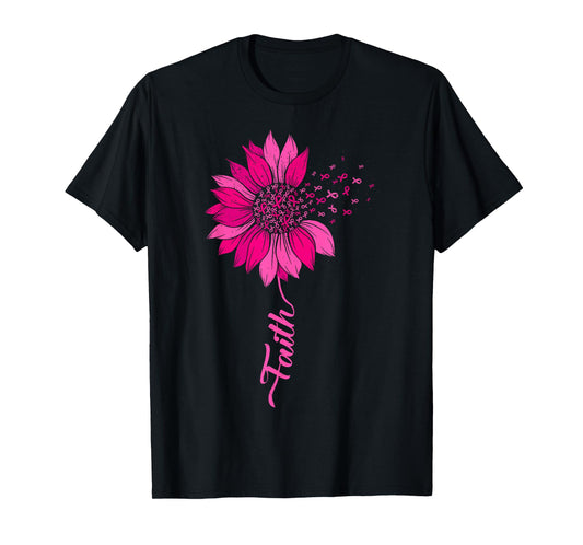 Faith Pink Ribbon Flower Breast Cancer Warrior T-Shirt